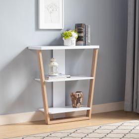 Contemporary Console Table with Three Open Shelves - White & Light Brown