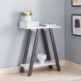 Contemporary Two Toned Console Table with Two Shelves - White & Grey