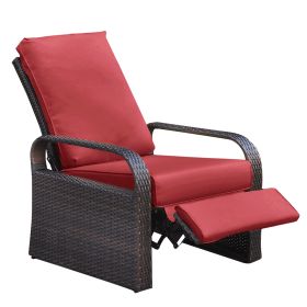 Outdoor Garden Recliner Chair, Automatic Adjustable Wicker Lounge Recliner Chair with Comfy Thicken Cushion, All Weather Aluminum Frame