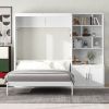 Full Size Murphy Bed with Multiple Storage Shelves and A Cabinet, White