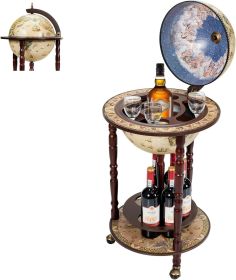 MEDIMALL Wood Globe Bar Liquor Cabinet, 16th Century Italian Replica Bar Stand for Liquor, Wine, Stemware, Vintage Alcohol Cart