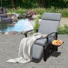 Adjustable Patio Recliner Chair Metal Outdoor Lounge Chair with Flip Table Push Back, Adjustable Angle, 6.8'' Removable Cushions, Support 350lbs,Gray