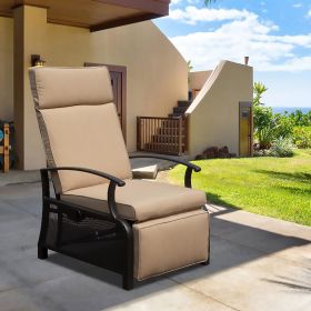 Adjustable Patio Recliner Chair Metal Outdoor Lounge Chair with Flip Table Push Back, Adjustable Angle, 6.8'' Removable Cushions, Support 350lbs