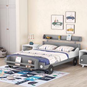 Full Size Car-Shaped Platform Bed,Full Bed with Storage Shelf for Bedroom