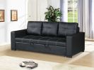 Sectional Sofa Pull out Bed Living Room Couch Black Faux Leather Tufted Convertible Sofa