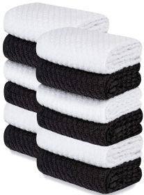 12 Pack Cotton Kitchen Towels Waffle Weave for Embroidery Absorbent Terry Cloth Dish Towels for Washing Hand and Drying Dishes Rags 15x26 Inches Black