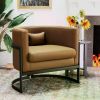 Accent Chair, Single Sofa Chair Club Chairs Brown, Modern Upholstered Armchair, Faux Leather Barrel Accent Chair