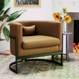 Accent Chair, Single Sofa Chair Club Chairs Brown, Modern Upholstered Armchair, Faux Leather Barrel Accent Chair