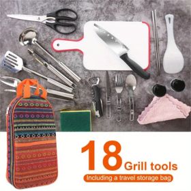 Portable 19-Piece Camping Cookware Kit - Complete Outdoor Kitchen Gear for Picnics & Bonfire Cooking - With Convenient Storage Bag