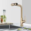 Brushed Gold Kitchen waterfall faucet with pull down sprayer, single handle kitchen sink faucet with pull out sprayer, 360° rotating kitchen faucet