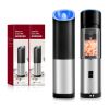 Gravity Electric Salt and Pepper Grinder Set, Adjustable Coarseness, Battery Powered with LED Light, One Hand Automatic Operation, Stainless Steel