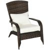 Outsunny Patio Wicker Adirondack Chair, Outdoor All-Weather Rattan Fire Pit Chair w/ Soft Cushions