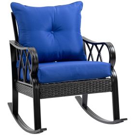 Outsunny Outdoor Wicker Rocking Chair with Padded Cushions, Aluminum Furniture Rattan Porch Rocker Chair w/ Armrest for Garden, Patio, and Backyard