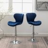 Ellston Upholstered Adjustable Swivel Barstools in Blue, Set of 2