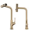 Brushed Gold Kitchen waterfall faucet with pull down sprayer, single handle kitchen sink faucet with pull out sprayer, 360° rotating kitchen faucet