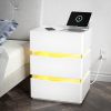 RGB LED With with Charging Station and USB Ports 3 Drawer Side Cabinet Bedside Table Nightstand White