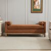 66.34"W Elegant Upholstered Bench,Daybed, Ottoman with Wood Legs & 2 Bolster Pillows for End of Bed, Bedroom, Living Room, Entryway