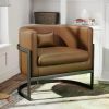 Accent Chair, Single Sofa Chair Club Chairs Brown, Modern Upholstered Armchair, Faux Leather Barrel Accent Chair