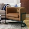 Accent Chair, Single Sofa Chair Club Chairs Brown, Modern Upholstered Armchair, Faux Leather Barrel Accent Chair