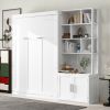 Full Size Murphy Bed with Multiple Storage Shelves and A Cabinet, White