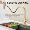 Brushed Gold Kitchen waterfall faucet with pull down sprayer, single handle kitchen sink faucet with pull out sprayer, 360° rotating kitchen faucet