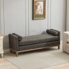 66.34"W Elegant Upholstered Bench, Daybed,Ottoman with Wood Legs & 2 Bolster Pillows for End of Bed, Bedroom, Living Room, Entryway