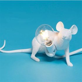 Nordic Creative Mini Animal Mouse Lamp Living Room Dining Room Bedroom Clothing Store Personalized Eye Protection Gift Resin Table Lamp (Option: White-Prone position-EU)