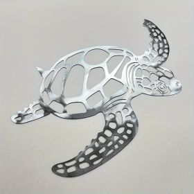 1pc, Metal Sea Turtle Ornament Beach Theme Decor Wall Art Decorations Wall Hanging For Indoor Living Room Decor (Color: silvery, size: 11.81inch×11.02inch)