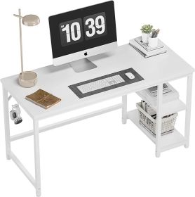 2 Tier Industrial Modern Laptop Desk With Spliced Panels Home Office Computer Desk 55 Inches Computer Gaming Table Room Desks (Color: White)