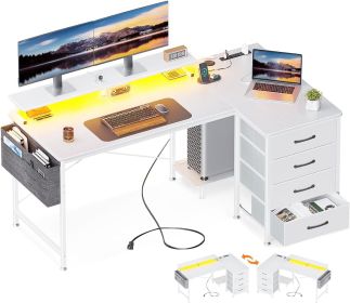 Standing Desk with 4 Drawers, LED Lights & USB Power Outlets, CPU Shelf & Monitor Stand, Office Table (Color: White)