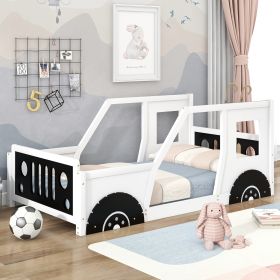 Twin Size Classic Car-Shaped Platform Bed with Wheels (Color: White)