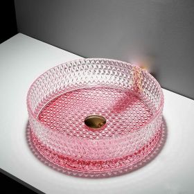 Glass Vessel Sink for Bathroom Washbasin, Vanity Wash Sink Above Counter, Home Improvement Fixture, Free Shipping (Color: Pink)