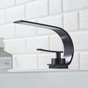 BAKALA Curve Single Handle Hot And Cold Water Faucet Waterfall Water Bathroom Sink Faucet 304 Stainless steel Mixer Tap (Color: Black)